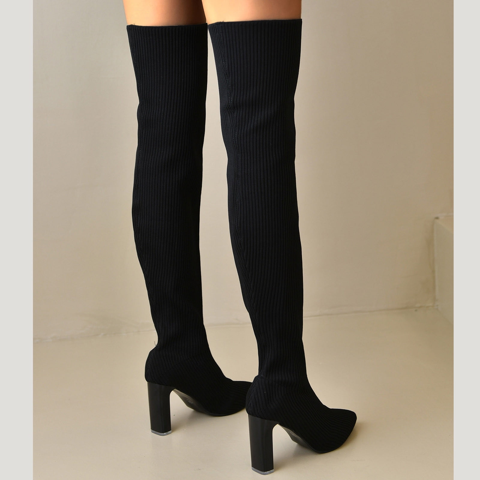 Summer Saving Clearance AXXD Women's Elastic Pointy Toe Boots Over The Knee Boots for Women Clearance Black Size 37(US:6)