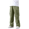 thumbnail image 2 of DJDLJWCJ Teen Boys School Uniform Pants Straight Fit Wide Leg Cargo Pants Elastic Waist Comforty Lightweight Pants Green Size 7, 2 of 6