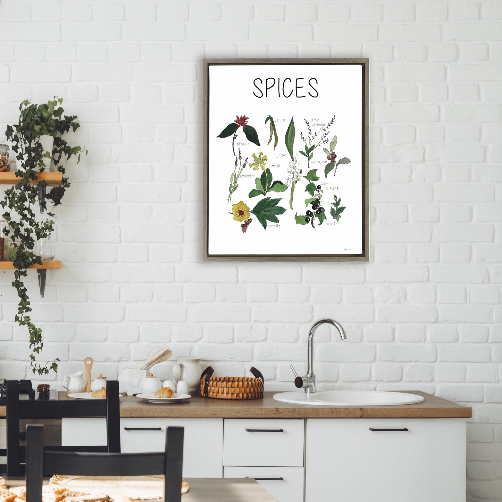 Stupell Industries Spices Identification Chart Brown Framed Floater Canvas Wall Art, design by Carol Robinson