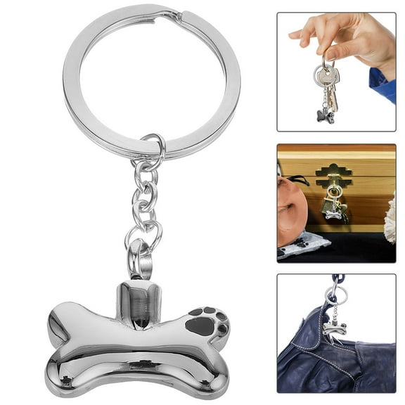 OUNONA 2-Pack Pet Urn Keychain Titanium Steel Memorial Ashes Container Dog Bone Pendant Keepsake