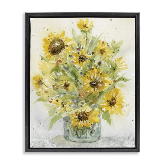 Stupell Industries French Country Speckled Sun Flowers Vase Black Floating Frame Canvas Art, 17 x 21, by Patti Bishop