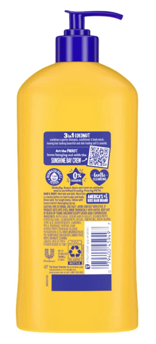 Suave Kids 3 In 1 Shampoo-Cond -Bodywash Coconut Splash 18 Ounce (532ml) (Pack of 3)