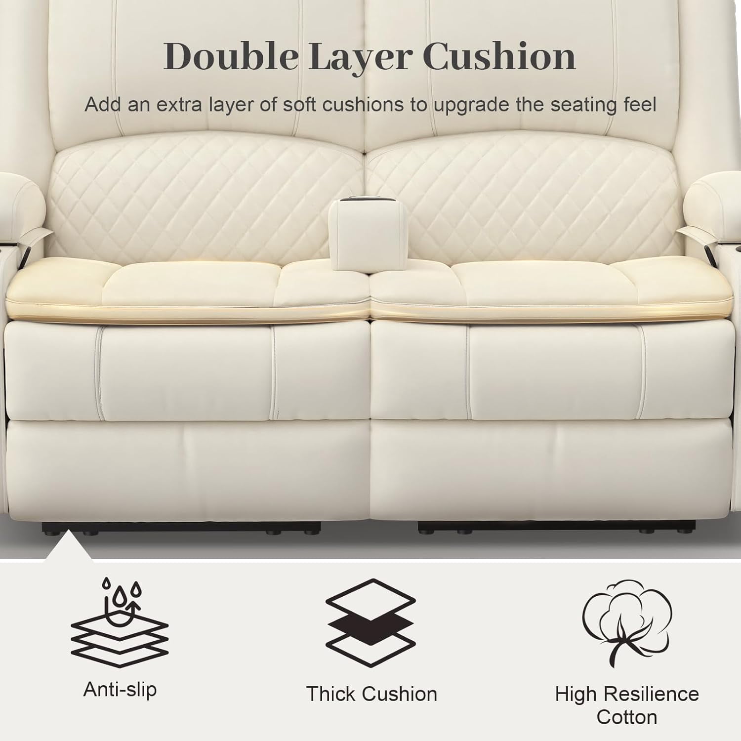 Loberfve Power Reclining Loveseat with Storage USB, Wall Hugger Recliner for Home Theater & RV, Removable Armrest, 2-Tier Cushion, White