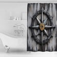 thumbnail image 2 of Compass Shower Curtain, 60" x 72", Nautical Wood Grain Waterproof Bathroom Curtain Washable Shower Curtain Set with 12 Hooks, 2 of 6