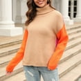 thumbnail image 4 of Lilgiuy Women Patchwork Fashion Knitwear Color Matching Long Sleeved High Neck Pullover Sweater for Travel Vacation Holiday, 4 of 5