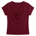 thumbnail image 4 of Cowl Neck Tops for Women 2026 Summer Womens Tops Casual Business Blouses Short Sleeve Loose Fit Spring Outfits by Yigetop Wine L, 4 of 5