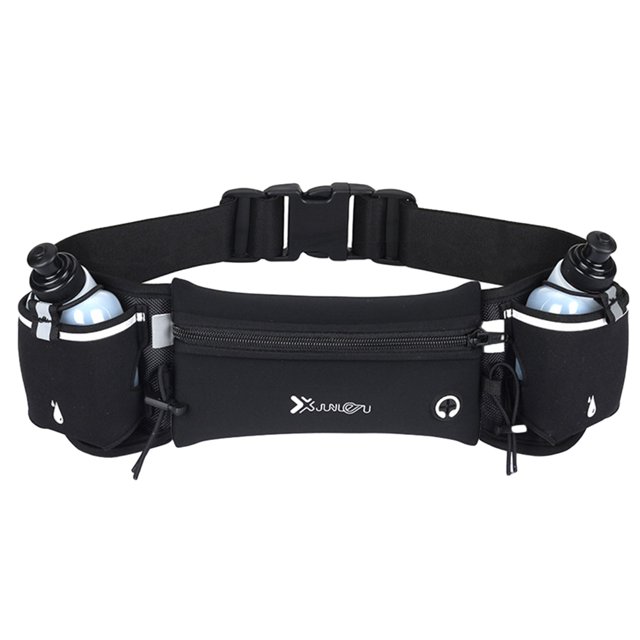 Riñonera Running con Botellas Bolsas Ajustables para Hombre y Mujer Negro