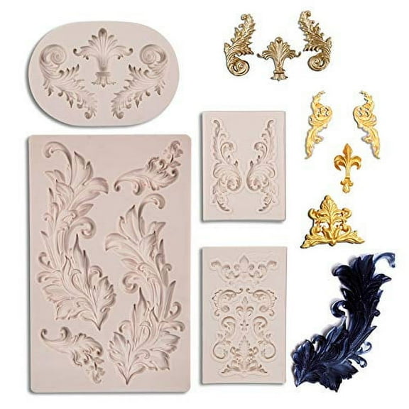 Muyulin Non-stick Silicone Baroque Fondant Mold, 7.68 Diameter Cups 4 Count