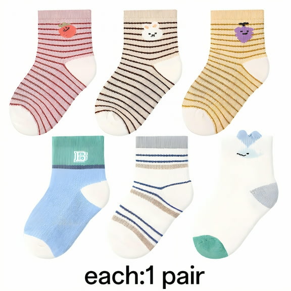 TELOLY 6Pairs Toddler Socks,Quick Heat Release Breathable Structure Toddler Socks 2T-3T,Simple and Aesthetic Design Kids Socks,Colormixing1,S