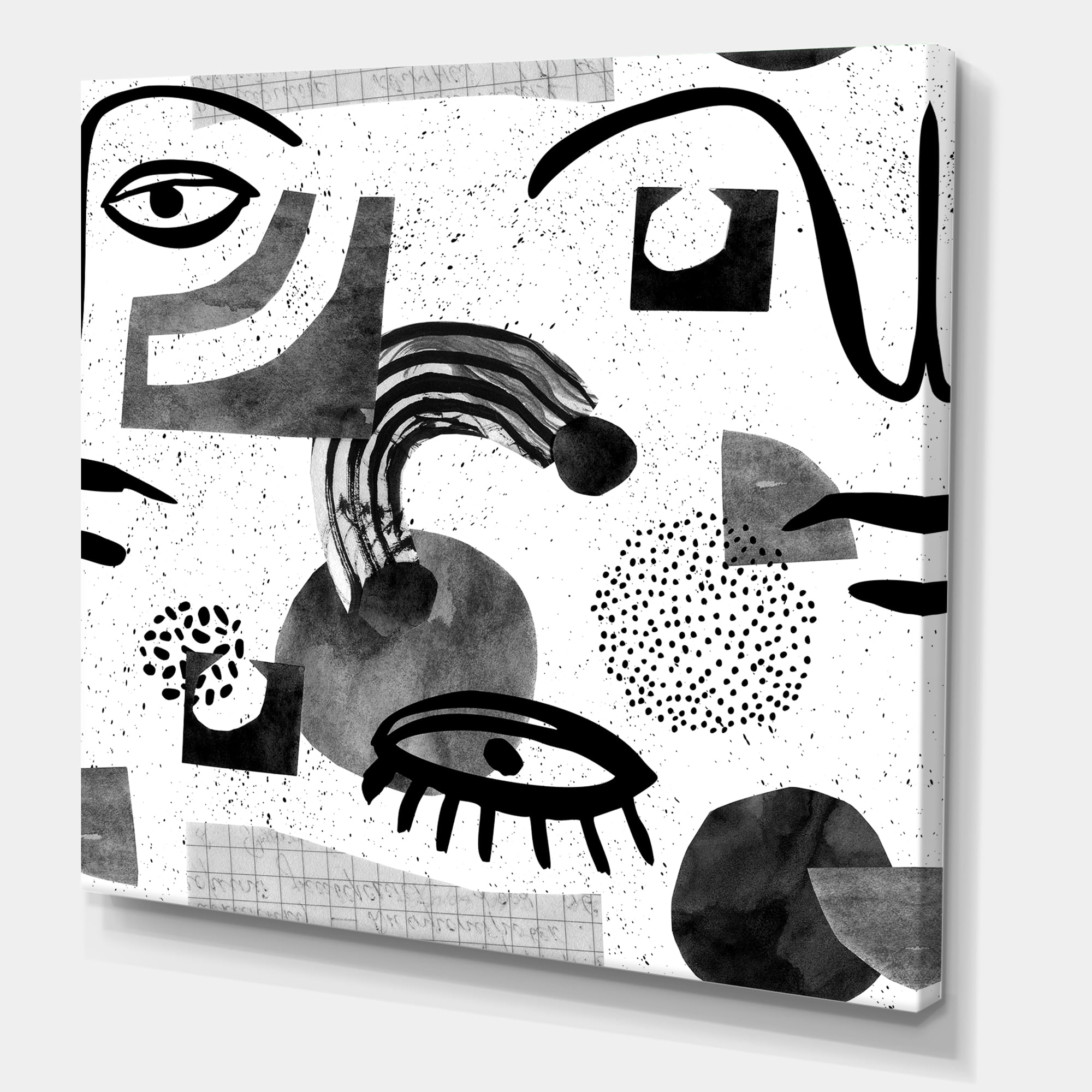 Collage of Eyes And Doodles In Contemporary Style II 36 in x 36 in Painting Canvas Art Print, by Designart
