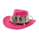 thumbnail image 2 of Sombrero vaquero con plumas occidentales, cómodo sombrero para el sol para viajes, vacaciones y fiestas al aire libre. Rosa rojo, 2 of 9
