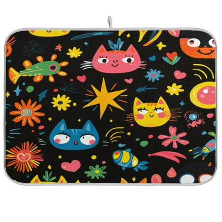 

Colorful Cartoon Patterns Dish Drying Mat Kitchen Mats Microfiber Counter Absorbent Dish Pad Drainer Rack