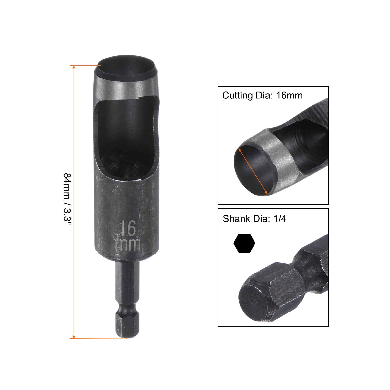 Uxcell 4pack 16mm Leather Hollow Hole Punch with 1/4" Hex Shank for Drill, Belt Hole Punch Punching Cutter Tool