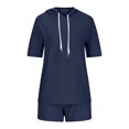 thumbnail image 5 of BLVB Women's 2 Piece Summer Outfits Casual Short Sleeve Hoodie Tops and Drawstring Shorts Lounge Sets Tracksuit, 5 of 6