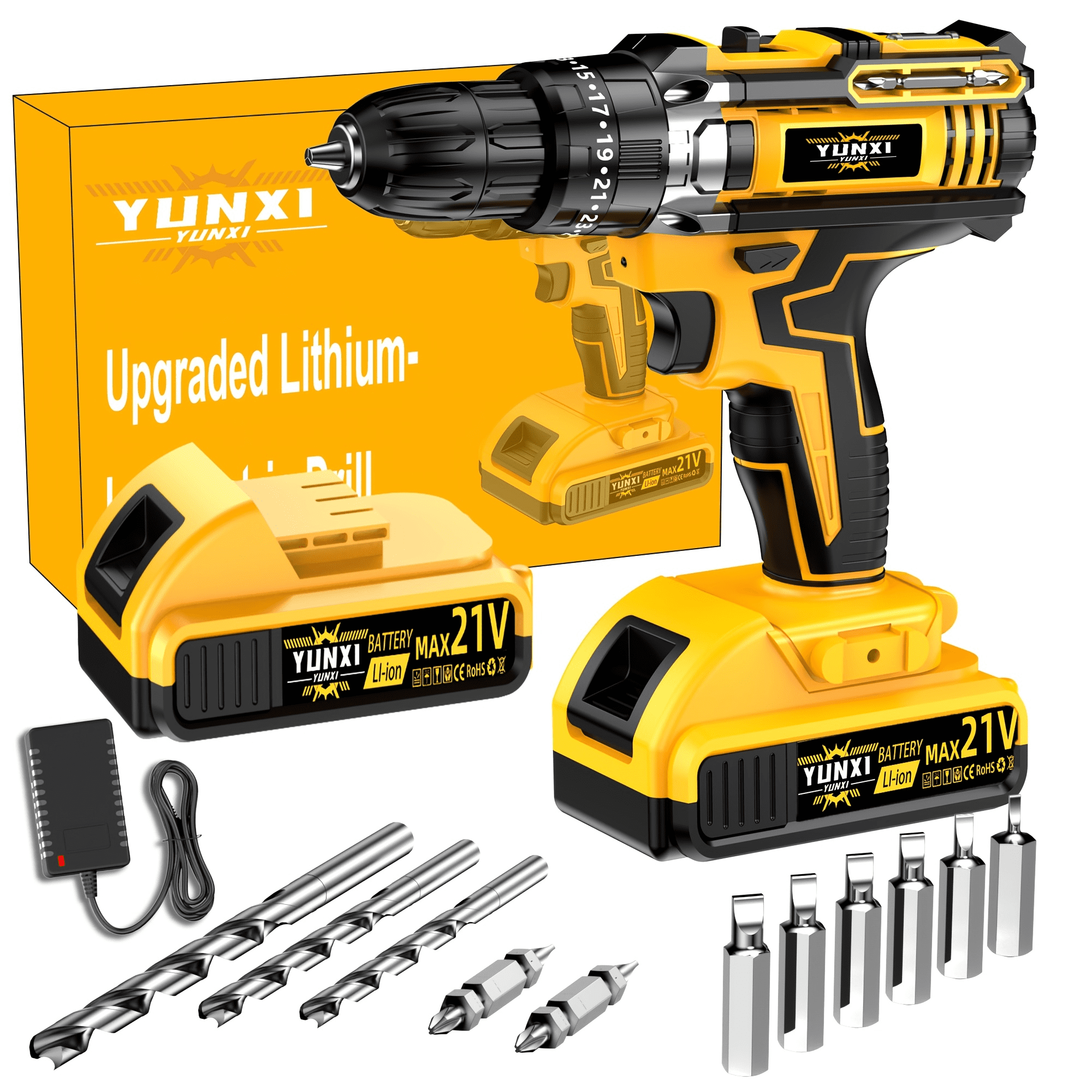 21V Cordless Electric Drill, Multifunctional Power Drill with Fast Charger, Batteries & Optional Drill Bits, for Home & Car Repair, Great Gift for Men