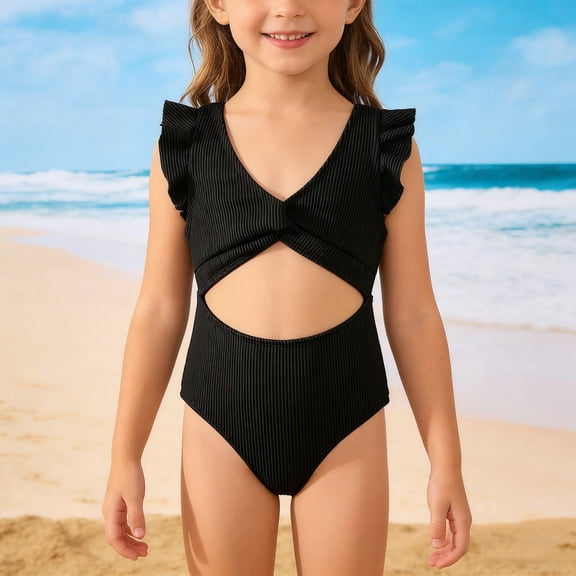 Shachafan Girls Piece Swimsuit Floral Lace Trim Solid Color Bathing For Toddler Kids Beach Pool Water Play Kids Swimwear for Girls