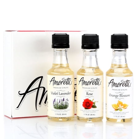 Amoretti Premium Floral Syrups 50ml 3 Pack (Rose  Violet Lavender  Orange Blossom)