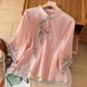 thumbnail image 1 of Top de Manga 3/4 Fiudx con Botones Cuello Alto Bordado Lino mujer, 1 of 7