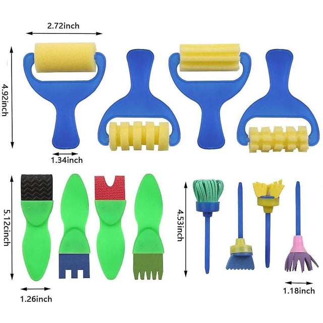 Juego de brochas para pintar HUOGUO Kids, paquete de 16 esponjas lavables