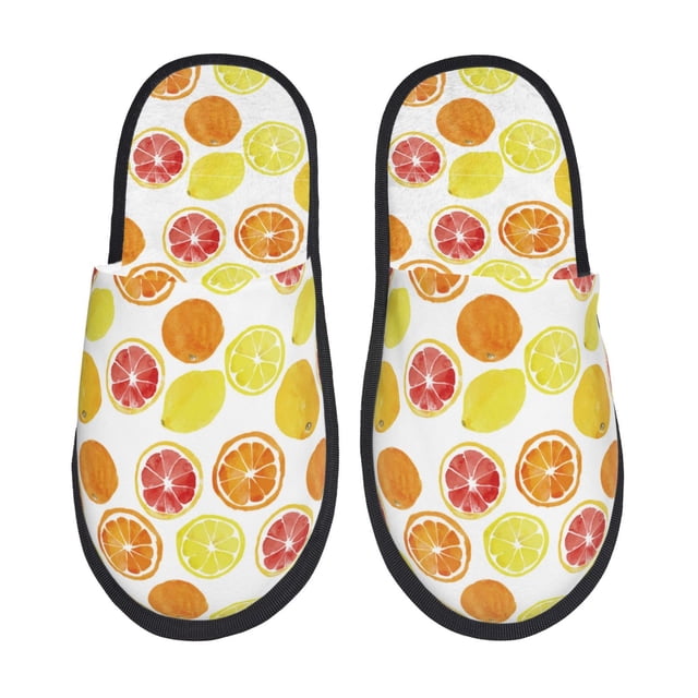 Fotbe Lemon Orange Pantuflas Peludas para Mujer con Estampado, Zapatillas de Peluche, Zapatos de Invierno para Casa, Uso Interior y Exterior-Large