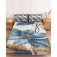 thumbnail image 2 of King Size Fitted Sheet Set - Blue Brown Botanical 3 Piece Bedding Sets 16" Deep Pocket Fitted Sheet with 2 Pillowcases, Flowers Vintage Summer Brushed Microfiber Hotel Luxury Bed Sheets, 2 of 9