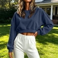 thumbnail image 2 of hoksml Women's Ribbed Cropped Crew Neck Sweatshirt, Drop Shoulder Balloon Sleeve Pullover with Elastic Hem and Cozy Loose Fit, 2 of 5