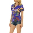 thumbnail image 5 of INSPIRE CHIC Valentine's Day Women's Shirts Hawaiian Short Sleeve Tropical Floral Button Down Tops S Blue-Violet, 5 of 8