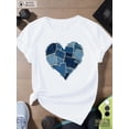 thumbnail image 2 of Camiseta deportiva de manga corta para mujer, de mezclilla desgastada con forma de corazón, ideal para el tiempo libre., 2 of 8