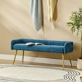 thumbnail image 4 of 55" Upholstered Ottoman Bench with Arms Low Back,End of Bed Entryway Bedroom Golden Tapered Leg Blue, 4 of 8