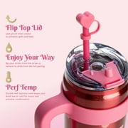Paris Hilton 40oz Stainless Steel Tumbler Set, with Removable Handle, Straw, and Lid, 40 Ounce, Metallic Hearts and Thats Hot, Pink
