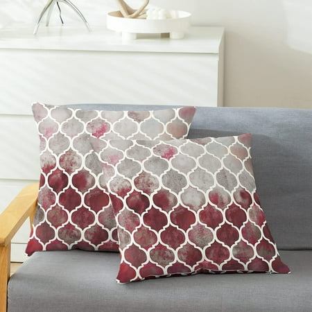 

CaliTime Throw Pillow Covers Pack of 2 Cozy Colorful Geometric Trellis Chain Accents Manual Hand Painted Decorative Cushion Cases for Couch Bed Sofa Farmhouse 16x16 inches Main Grey Red Burgundy