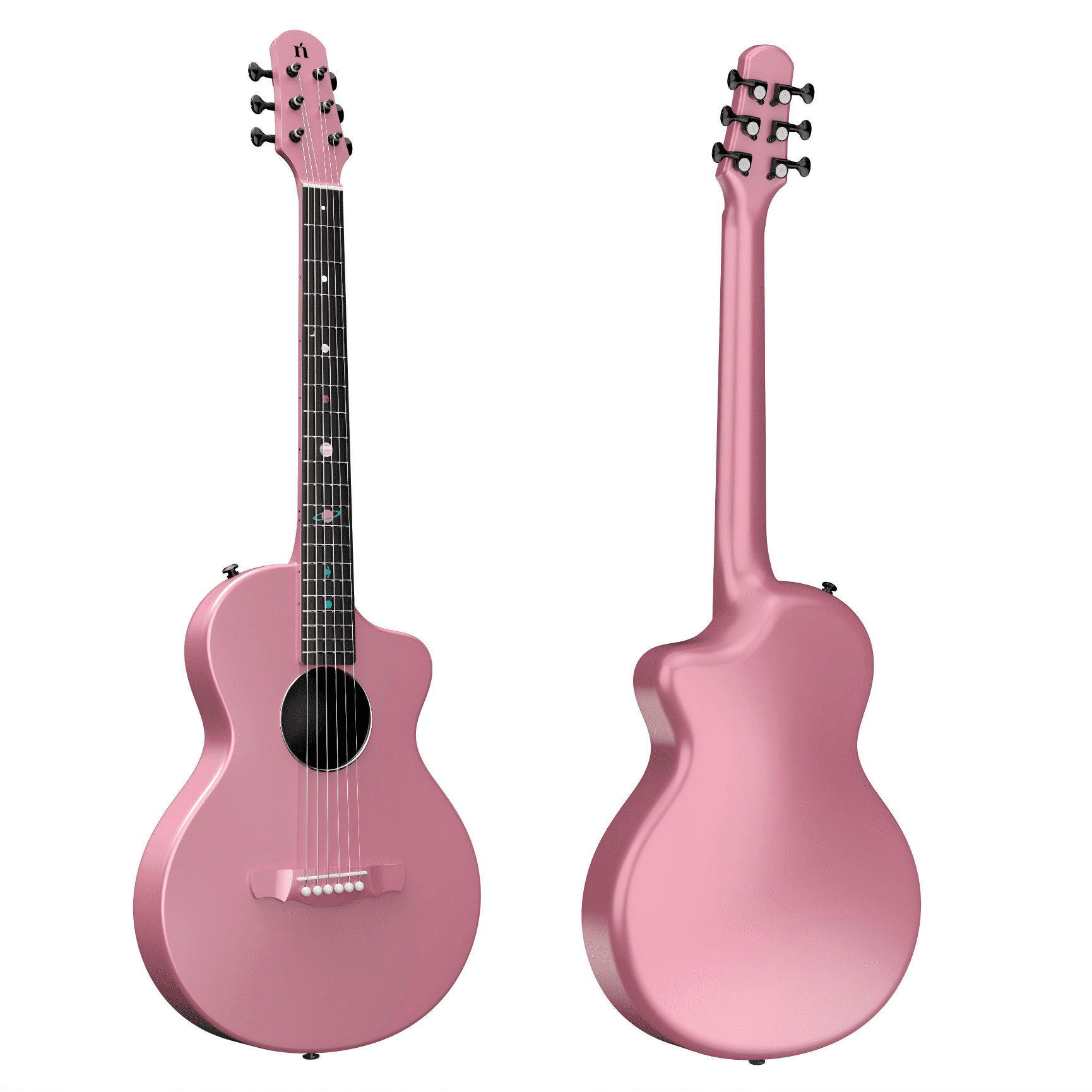 Natasha Solar System Asteroid Carbon Fiber 38-inch Folk Guitar（Cherry Blossom Pink）. Premium guitar case and fretboard cleaning cloth.