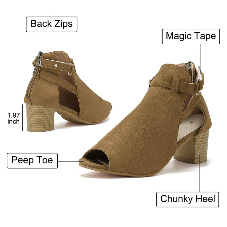 Woobling Womens Dress Heels Casual Ankle Strap Peep Toe Pumps Shoes Brown Size 11