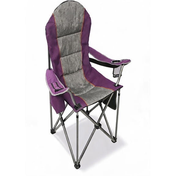 High Back Folding Camping Chair with Cup Holder and Cooler Bag Purple