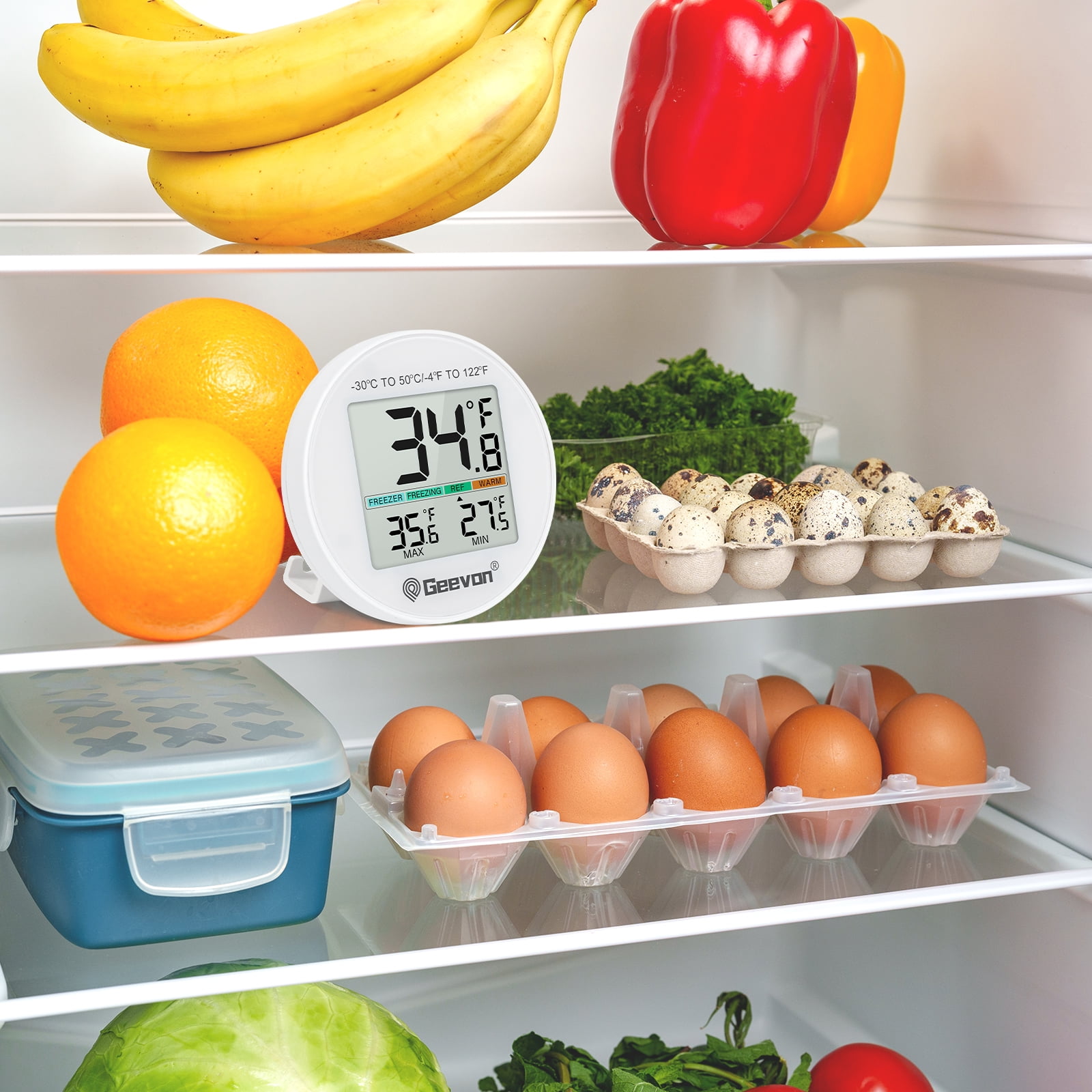 Geevon Small Digital Refrigerator Thermometer 3 Pack, IP65 Waterproof Max/Min Record Function with LCD Screen, Stand and Magnetic Back, for Fridge, Freezer Scenarios(Battery Included)