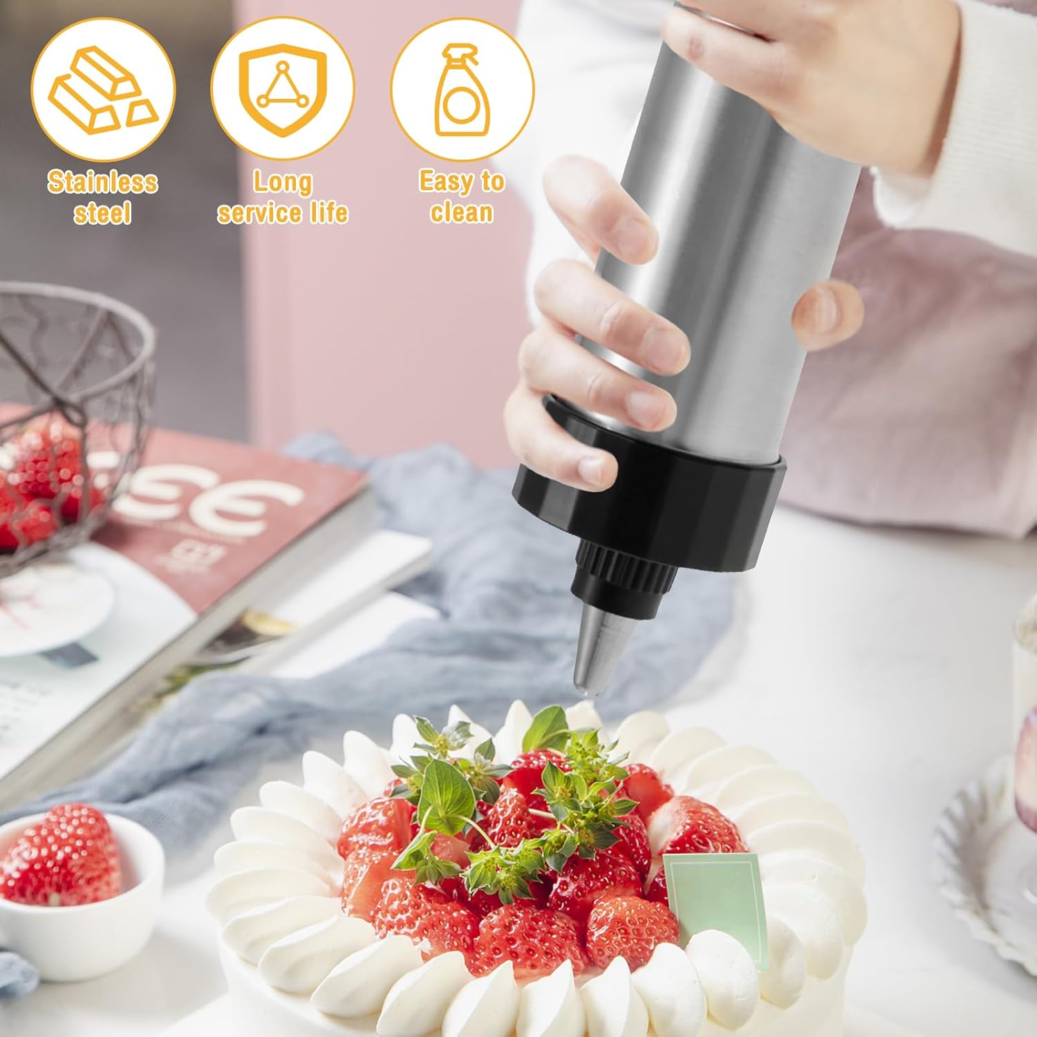 Tcwhniev 31Pack Churro Maker Machine Thickened Stainless Steel Churro Maker Kit Multifunctional Churro Maker Gun Kit Household Churro Cookie Making Kit for Homemade Churros Cookies
