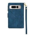 thumbnail image 3 of SaniMore for Google Pixel Fold Case with Card Slot, for Samsung Z Fold 5 [Zipper Pocket] Line Stitching Wallet Stand PU Leather Folio Flip Kickstand + Hand Strap Protective Shell, Blue, 3 of 8