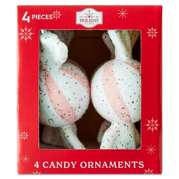 4 Count Pink and White Candy-Shaped Shatterproof Christmas Ornaments, 7.09", by Holiday Time