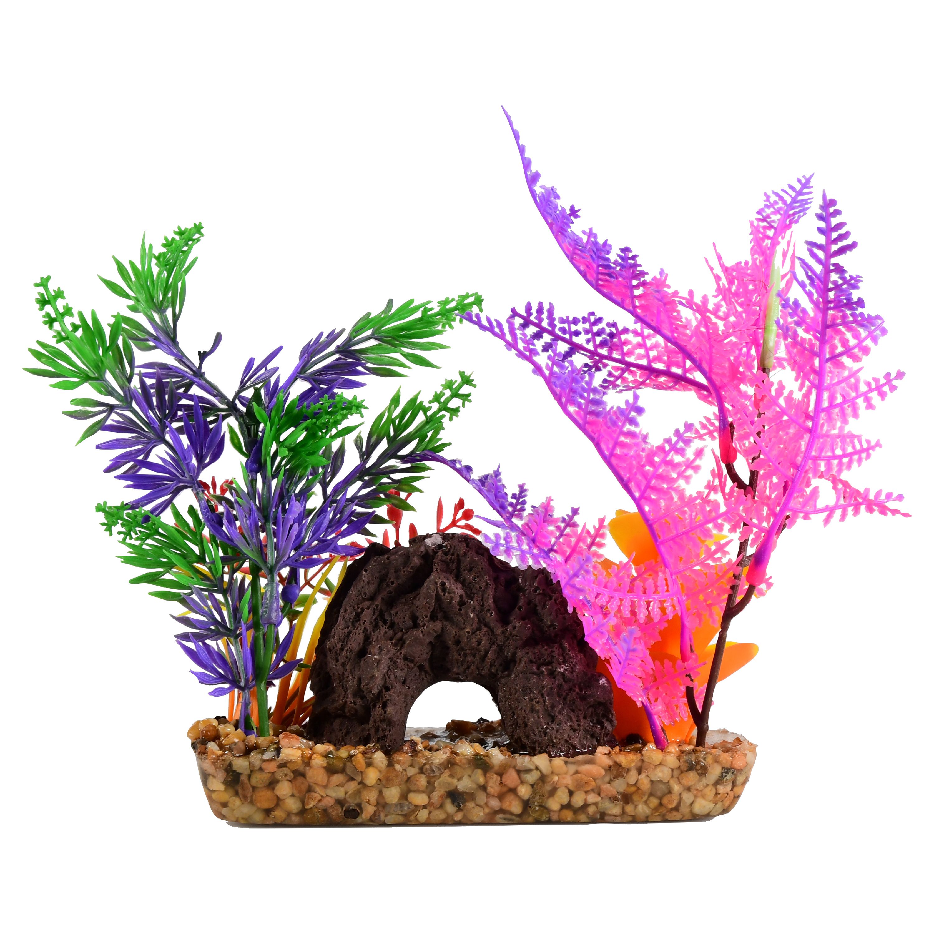 Aqua Culture Medium Rock With Plant Assorted Aquarium Decoration