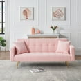thumbnail image 2 of SYNGAR Convertible Sleeper Sofa Bed with 2 Pillows, Teddy Fleece Upholstered Futon Sofa Bed with Adjustable Backrest and Solid Wood Frame, Modern Sofa for Apartment Livingroom, Pink, 2 of 7