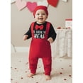 thumbnail image 6 of BemeyourBBs Newborn Baby Boy My First Valentines Day Outfit Romper Heart Suspender Pants and Cap 3 Pcs Set Cute Infant Spring Clothes, 6 of 9