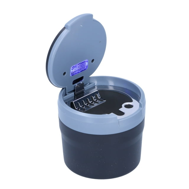 Cup Car Ashtray Stainless Steel Container Smokeless Blue LED Light With Builtin Battery Universal