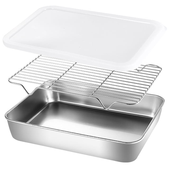 Shisuyan Stainless Steel Baking Tray with Wire Rack for Oven Cooking Easy to Clean and Bake Silver
