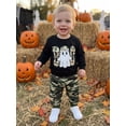 thumbnail image 5 of Loicainy Baby Toddler Boy Girl Halloween Outfits 6 12 18 24 Months 2T 3T 4T Ghost Print Crew Neck Sweatshirt and Pants Clothes Set, 5 of 9