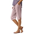 thumbnail image 3 of Lixiuxyad Bermuda Shorts For Women Linen Shorts Knee Length Elastic Waist Casual Summer Beach Comfy Pull On Shorts With Pockets Sizes S-5XL,Pink, 3 of 6