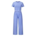 thumbnail image 3 of Women's Summer 2 Piece Outfits Casual Crewneck Short Sleeve Crop Tops and Wide Leg Pants Lounge Sets Tracksuits Ladies Clothes, 3 of 8