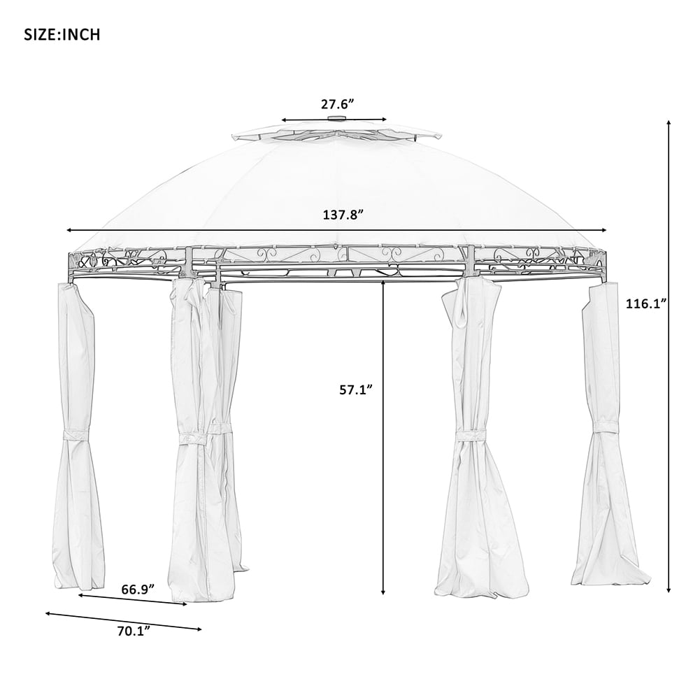 Lowestbest Outdoor Canopy, Round Soft Roof Pavilion with Detachable Curtains, Khaki Lowestbest Outdoor Canopy, Round Soft Roof Pavilion with Detachable Curtains, Khaki