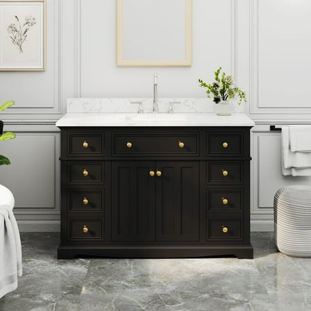 48" Fully Assembled Single Bathroom Vanity with Engineered Stone Top, Ceramic Sink, Hand Paint