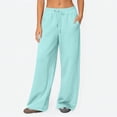thumbnail image 5 of Dwellite Wide Leg Pants for Women SweatPants Winter Pants Baggy Drawstring Sweatpant with Pockets Sky Blue 2XL, 5 of 7