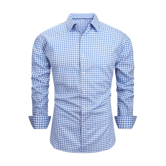 hotojiny Men's Dress Shirt Work Office Casual Long Sleeve Business Formal Shirt Wedding Plaid Button down Shirts